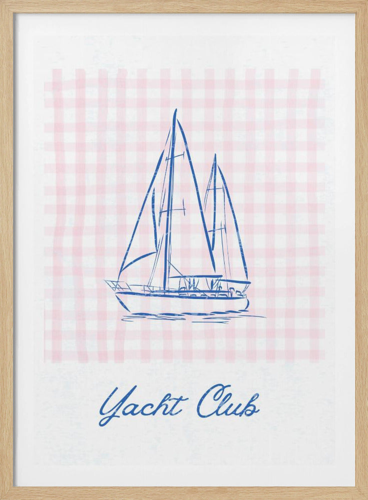 Minimalist Blue Line Drawing of a Yacht | Poster