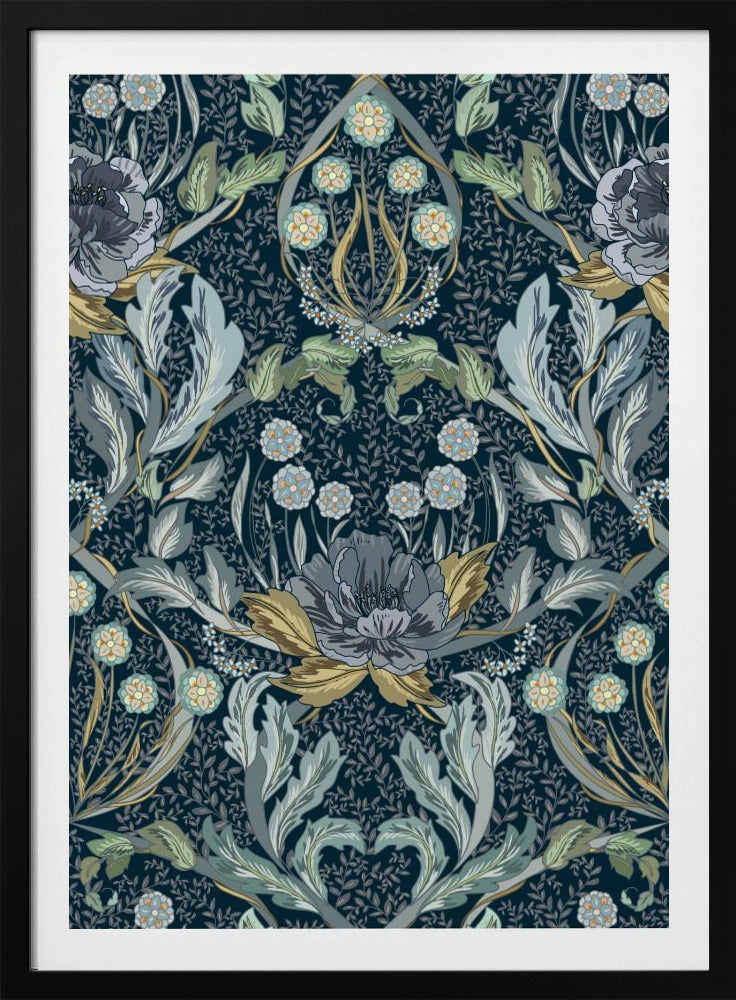 Floral Heritage Morris Mondschein blaues Muster | Poster