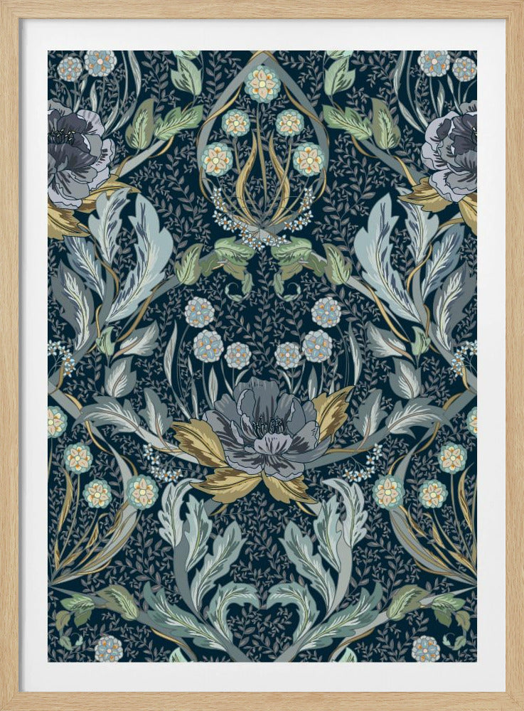 Floral Heritage Morris Mondschein blaues Muster | Poster