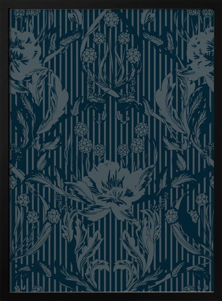 Floral Heritage Morris monochrome Streifen Mondschein blaues Muster | Poster