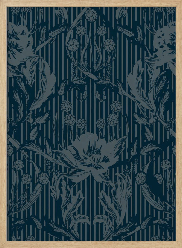 Floral Heritage Morris monochrome Streifen Mondschein blaues Muster | Poster
