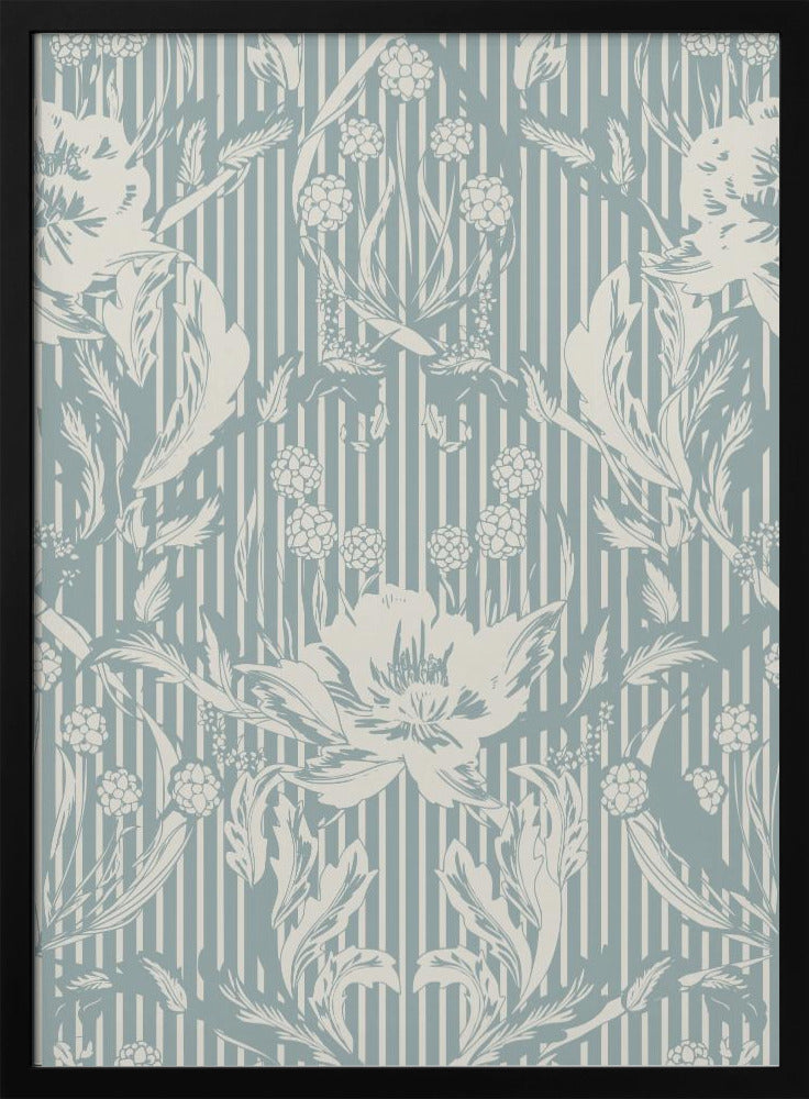 Floral Heritage Morris monochrome Streifen kreideblaues Muster | Poster