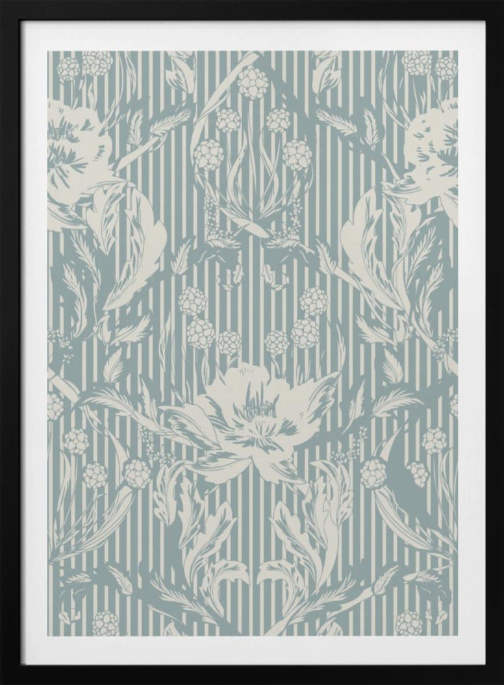 Floral Heritage Morris monochrome Streifen kreideblaues Muster | Poster