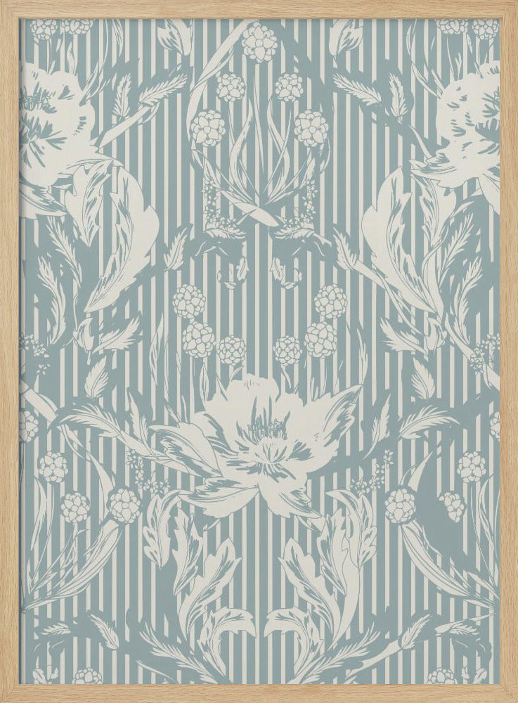 Floral Heritage Morris monochrome Streifen kreideblaues Muster | Poster