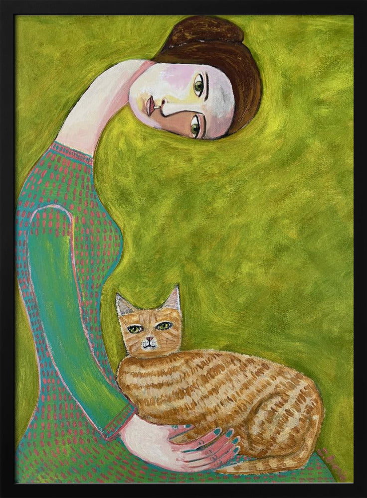 Bent Neck Lady mit ihrer geliebten roten Katze. | Poster