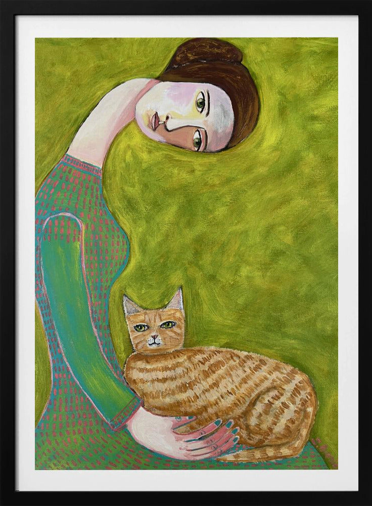 Bent Neck Lady mit ihrer geliebten roten Katze. | Poster