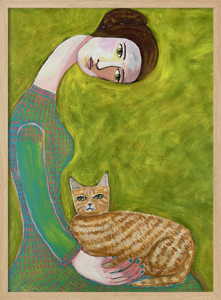 Bent Neck Lady mit ihrer geliebten roten Katze. | Poster