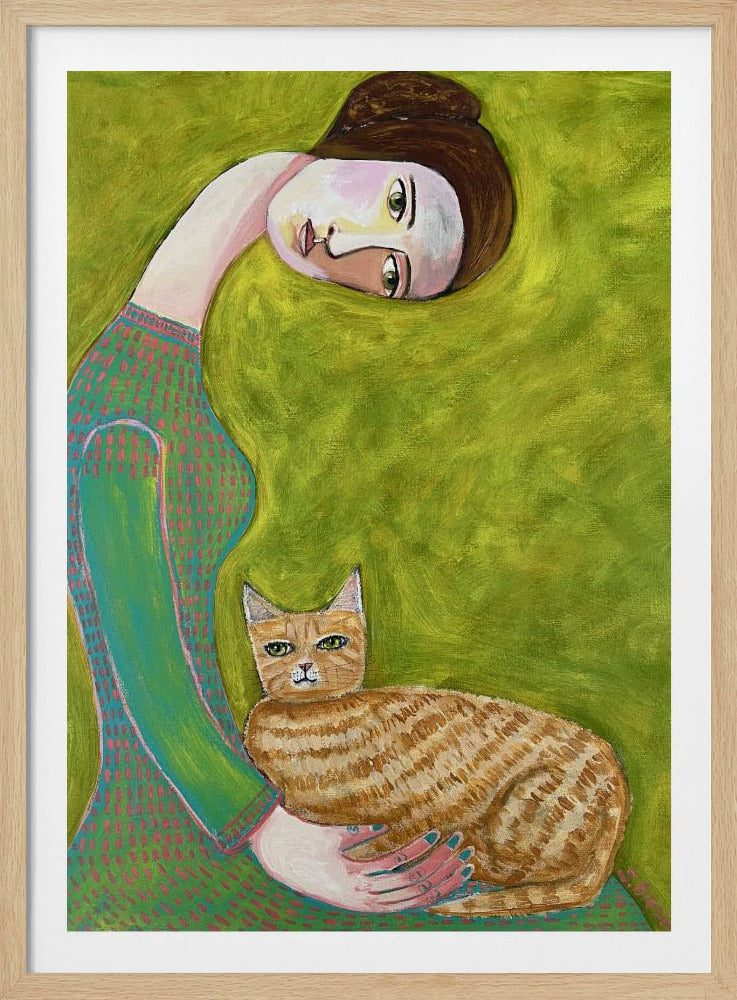 Bent Neck Lady mit ihrer geliebten roten Katze. | Poster