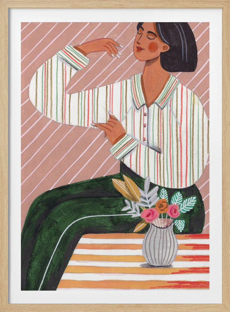 Frau in gestreiftem Hemd und grüner Hose | Poster