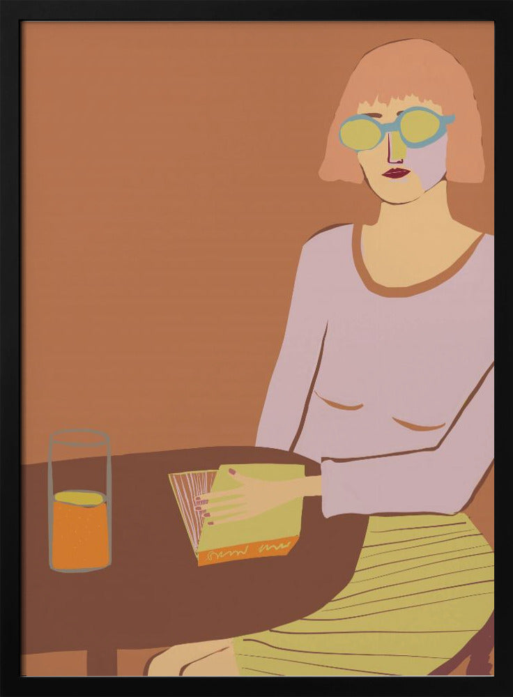 Dame liest mit Getränk | Poster