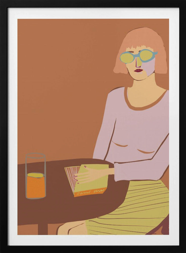 Dame liest mit Getränk | Poster