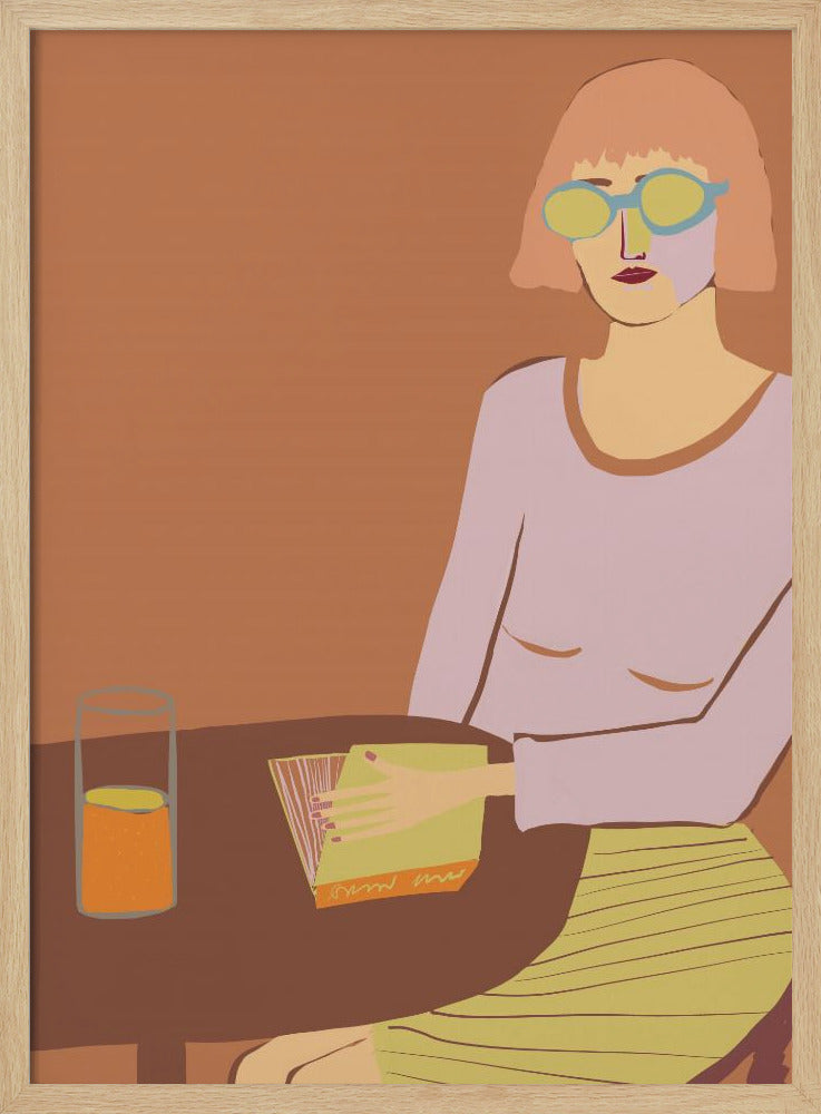 Dame liest mit Getränk | Poster