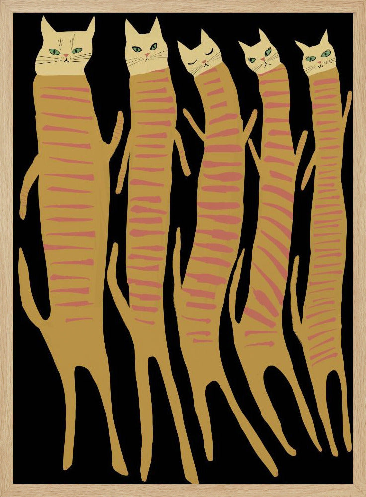 Fünf lange Katzen | Poster