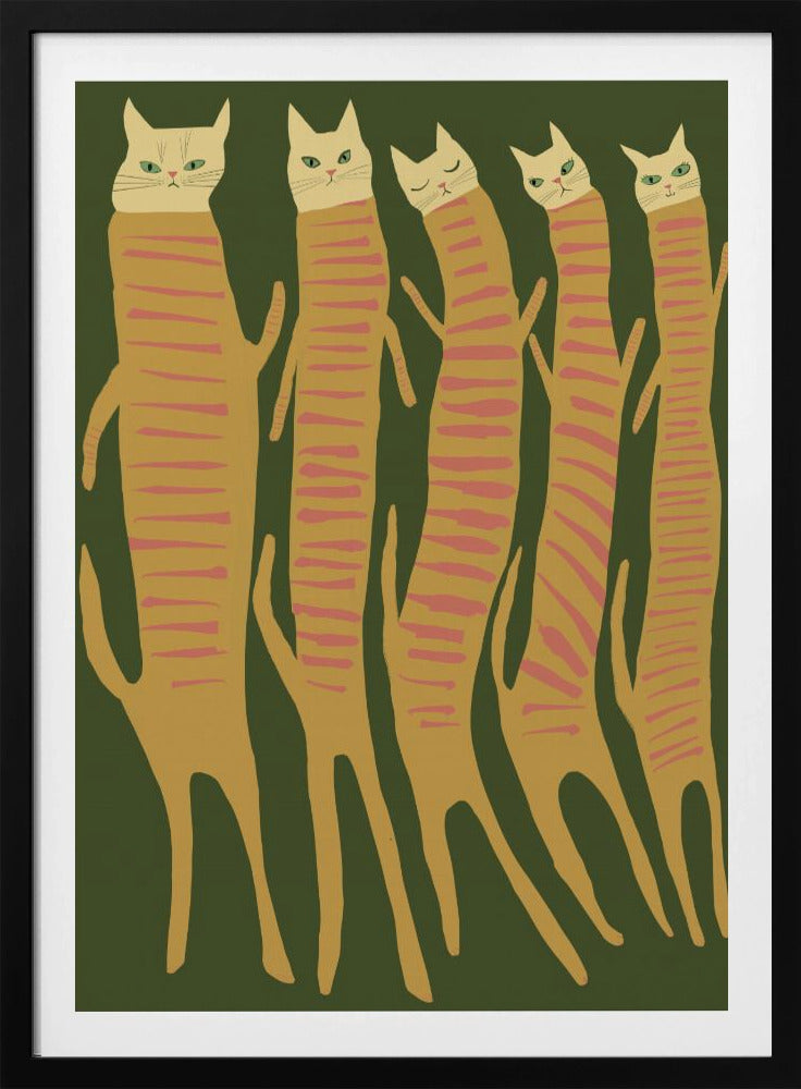Fünf lange Katzen | Poster