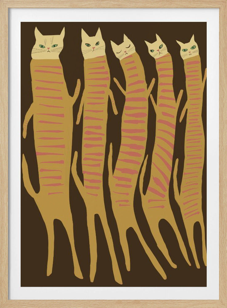 Fünf lange Katzen | Poster