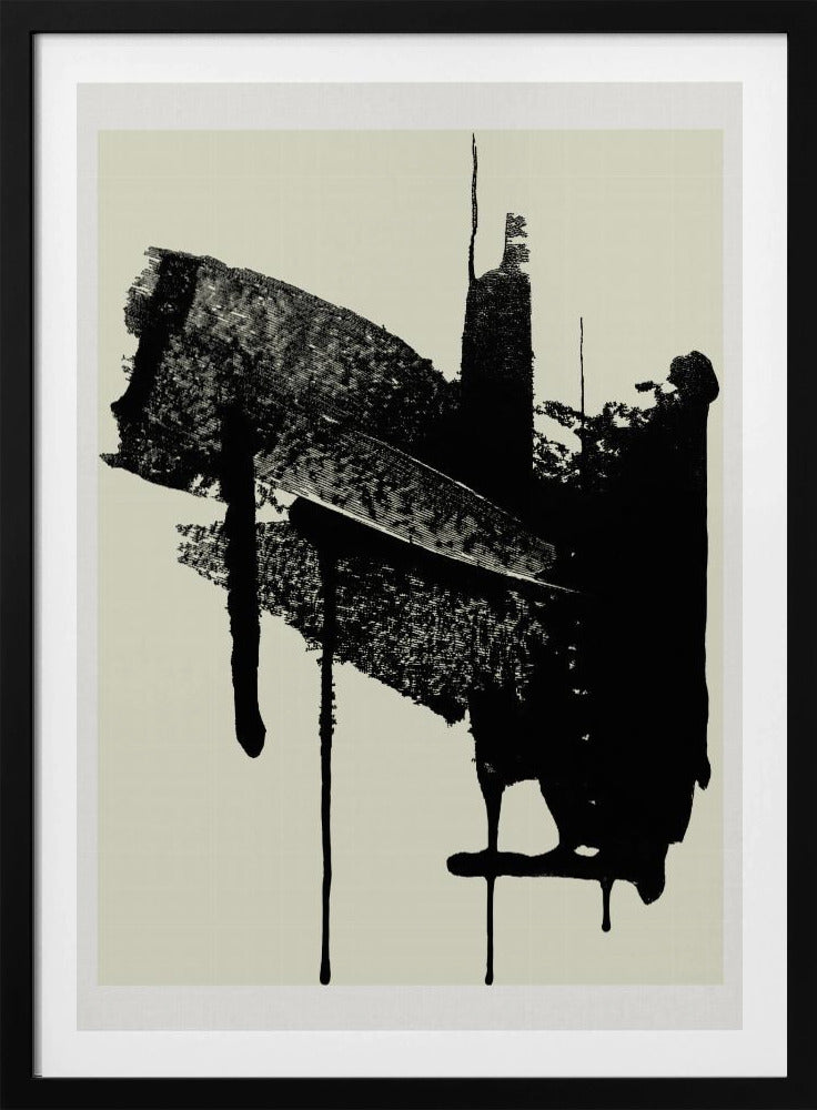 Abstrakte Pinselstriche in Schwarz und Creme | Poster