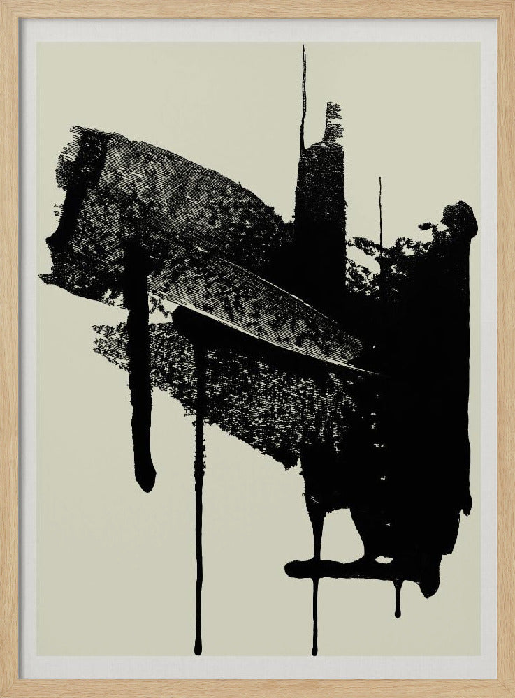 Abstrakte Pinselstriche in Schwarz und Creme | Poster
