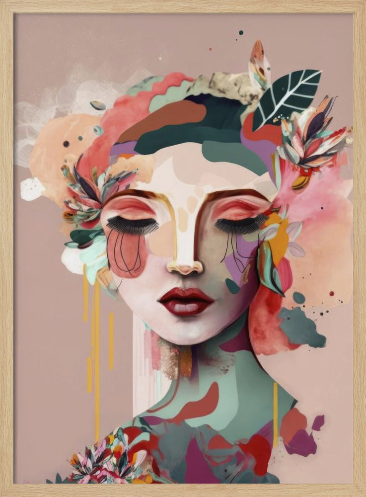 Frauengesichtsporträt mit floralen Elementen | Poster