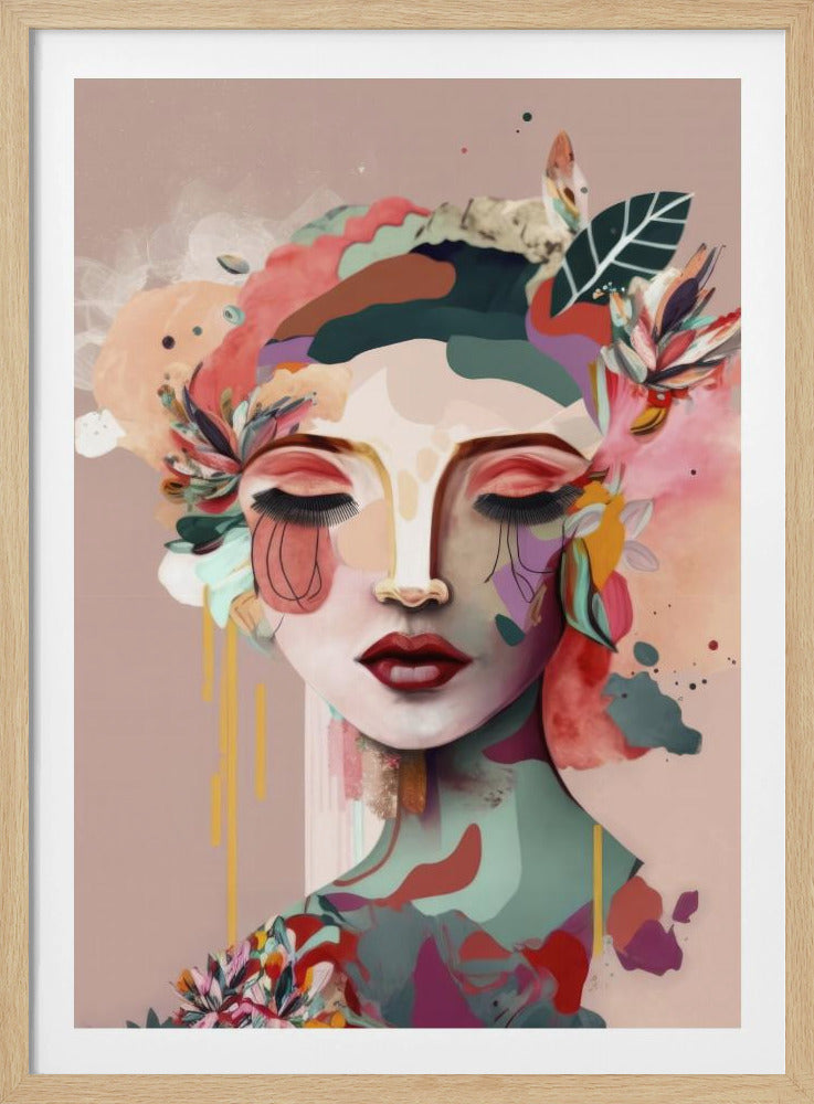 Frauengesichtsporträt mit floralen Elementen | Poster