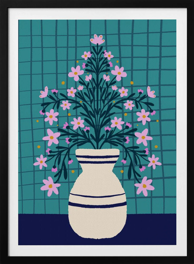 Türkisfarbene Blumen in einer Vase | Poster