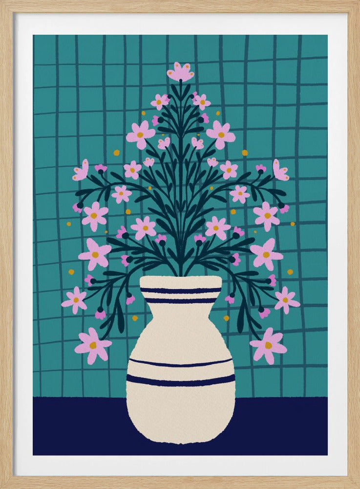 Türkisfarbene Blumen in einer Vase | Poster