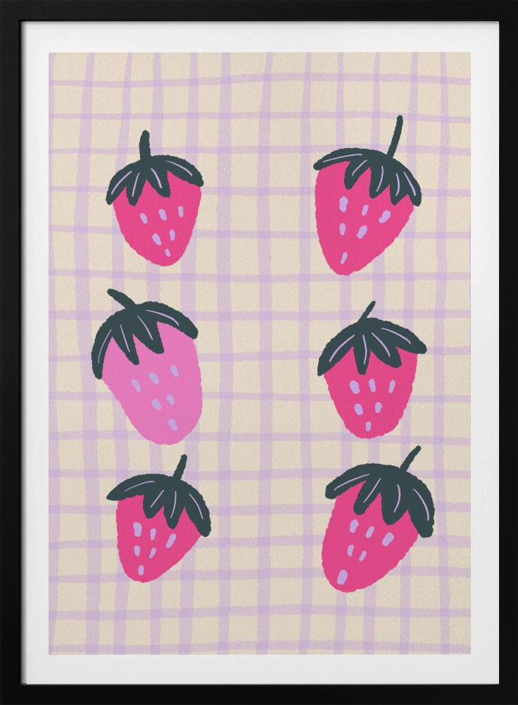Abstrakte Erdbeeren auf einem Gittermuster | Poster