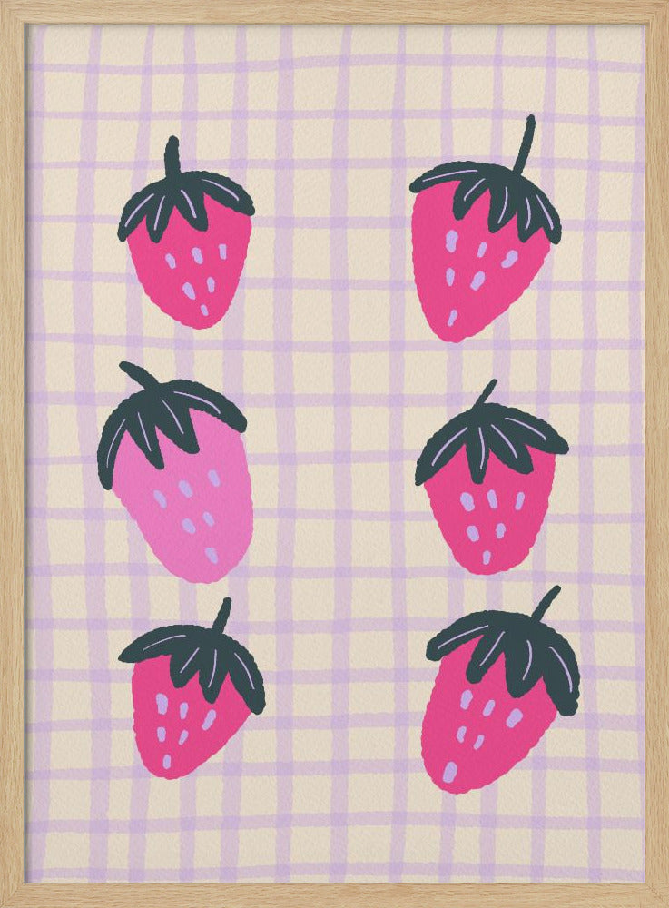 Abstrakte Erdbeeren auf einem Gittermuster | Poster
