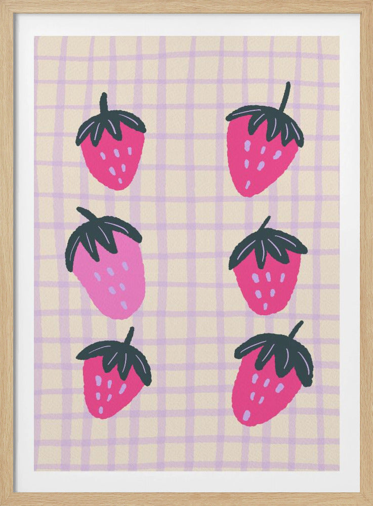 Abstrakte Erdbeeren auf einem Gittermuster | Poster