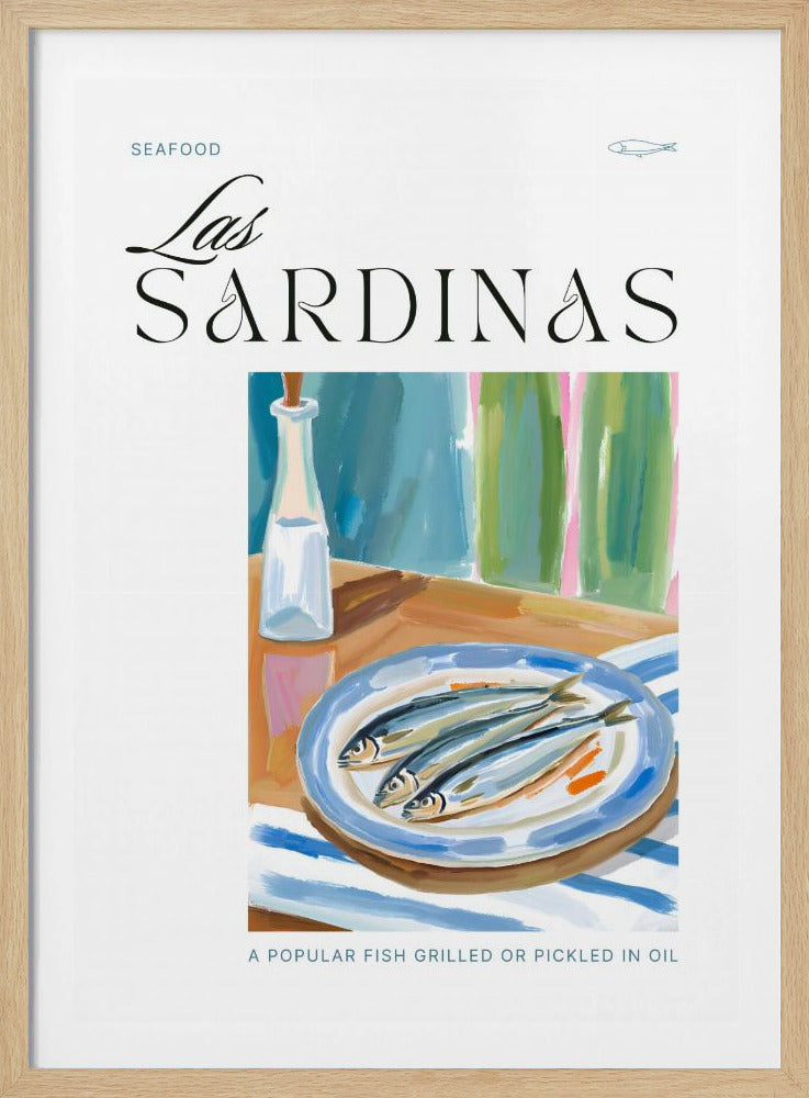 Teller Sardinen mit Flasche | Poster