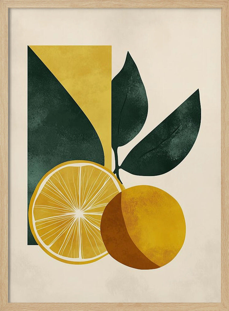 Gelbe Zitrone mit grünen Blättern Serenity | Poster