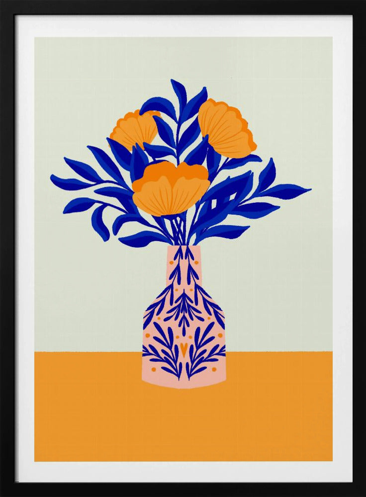 Orangefarbene Mohnblumen in einer Vase | Poster