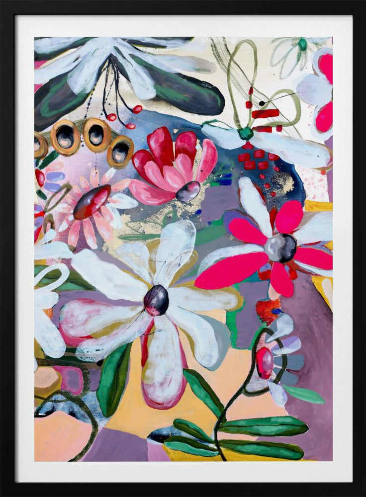Lebendige Blumen mit kräftigen rosa und weißen Blütenblättern | Poster