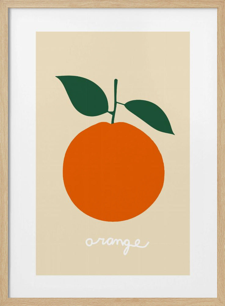 Stilisierte Orange mit dunkelgrünen Blättern | Poster