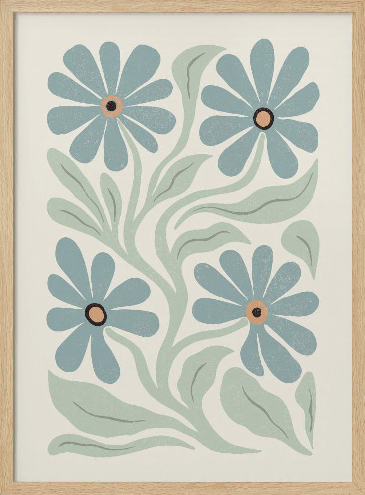 Abstrakte Blumen Blau und Grün | Poster