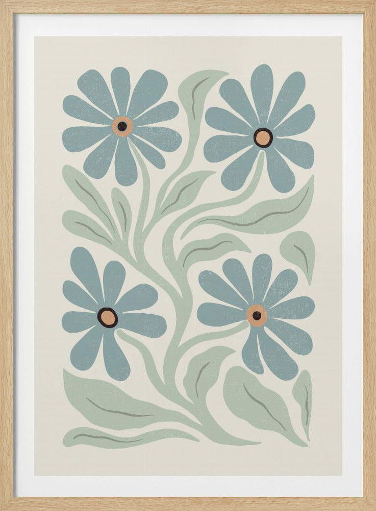 Abstrakte Blumen Blau und Grün | Poster