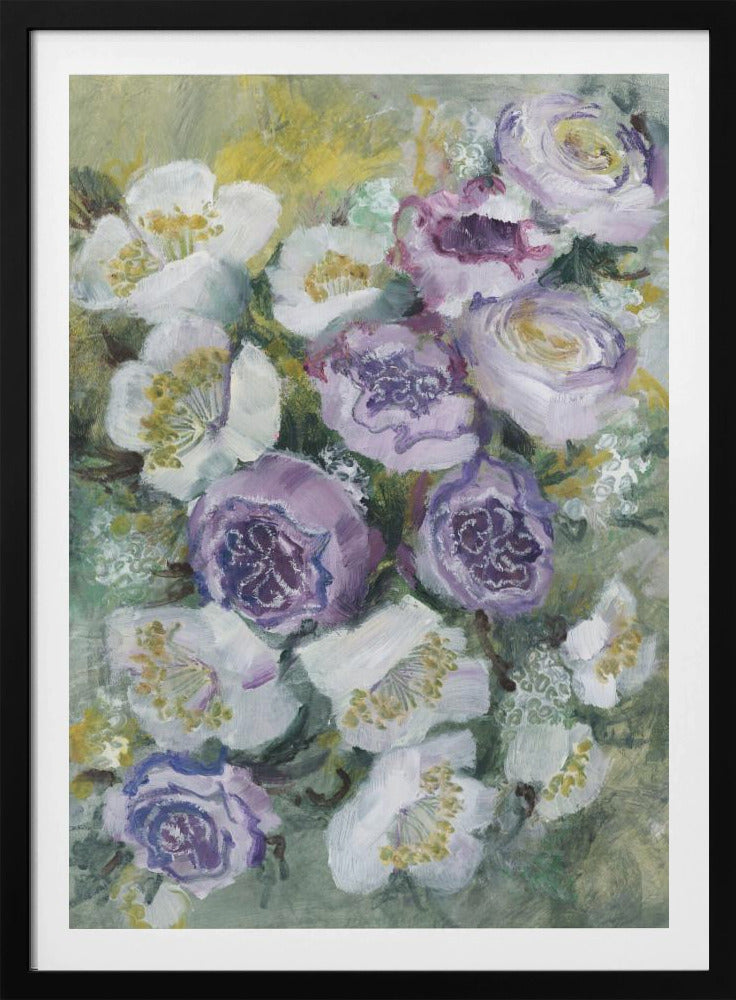 Blumenkomposition mit weißen und violetten Blumen | Poster