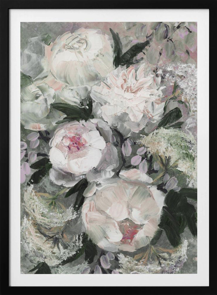 Blumenkomposition mit weißen und rosa Blumen | Poster