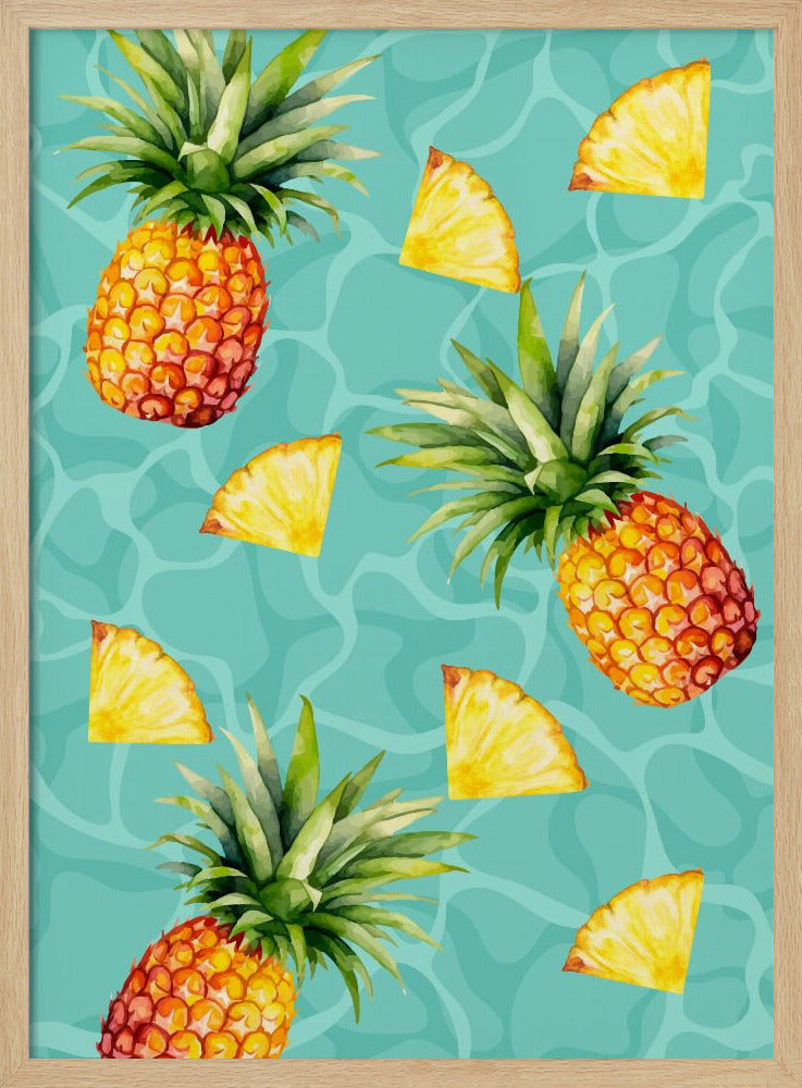 Exotic Pineapple & Slices Aesthetic Pattern - Tropical Summer watercolor | Poster