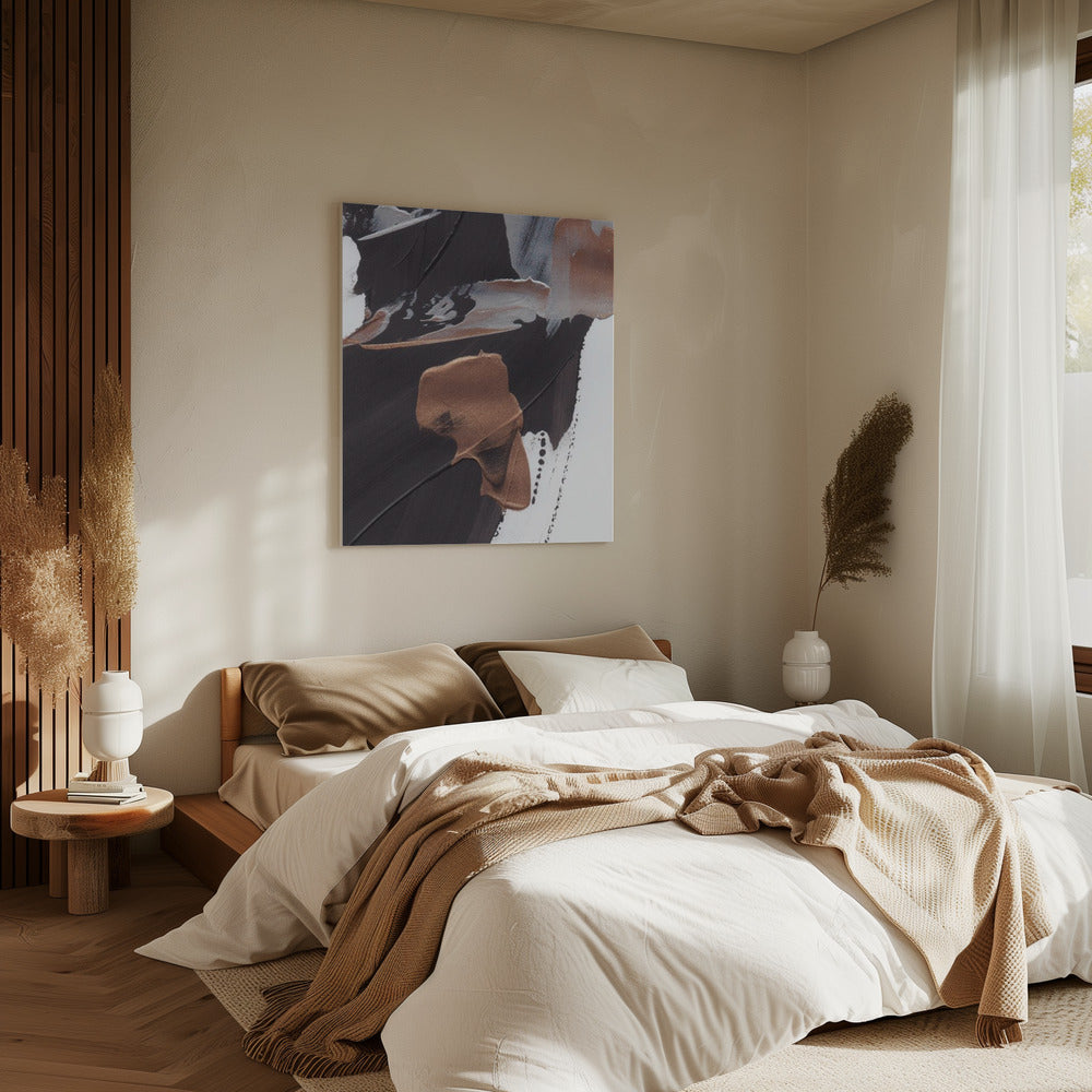 Dynamische Pinselstriche in Braun und Kupfer | Leinwand