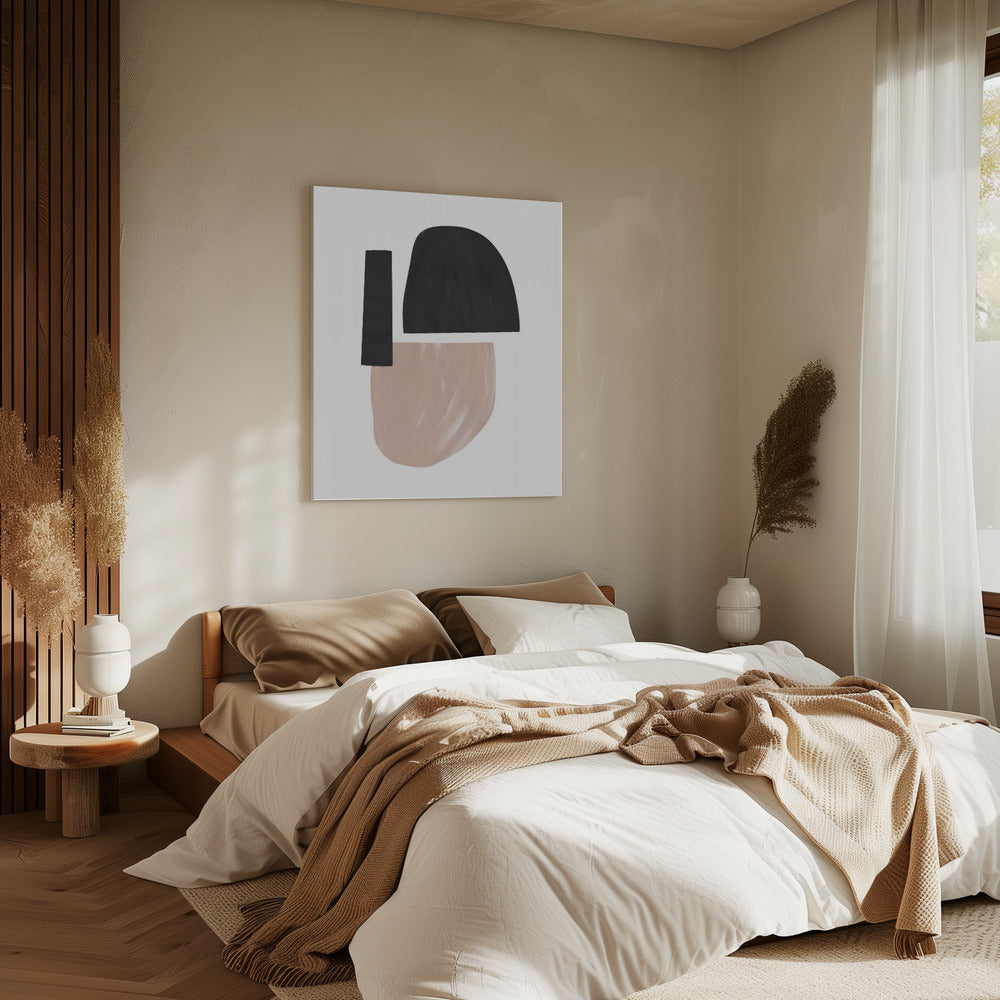 Abstrakte Formen in Schwarz und Beige | Leinwand