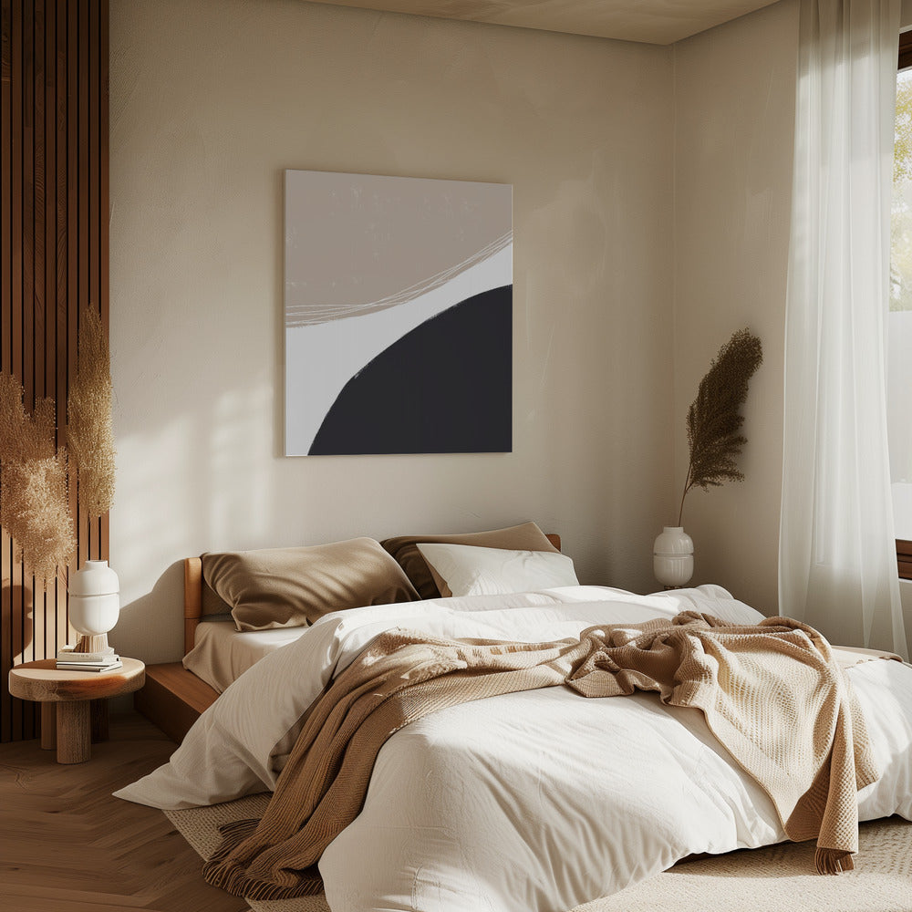 Beige und schwarze organische Formen | Leinwand