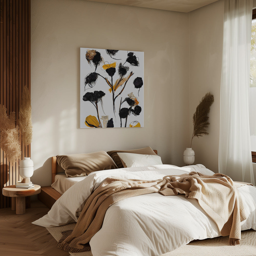 Schwarze Trockenblumen | Leinwand