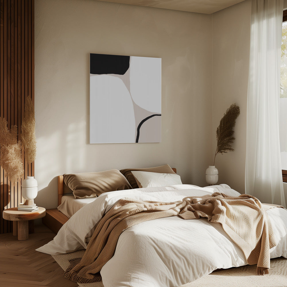 Geometrische Formen in Schwarz und Beige | Leinwand