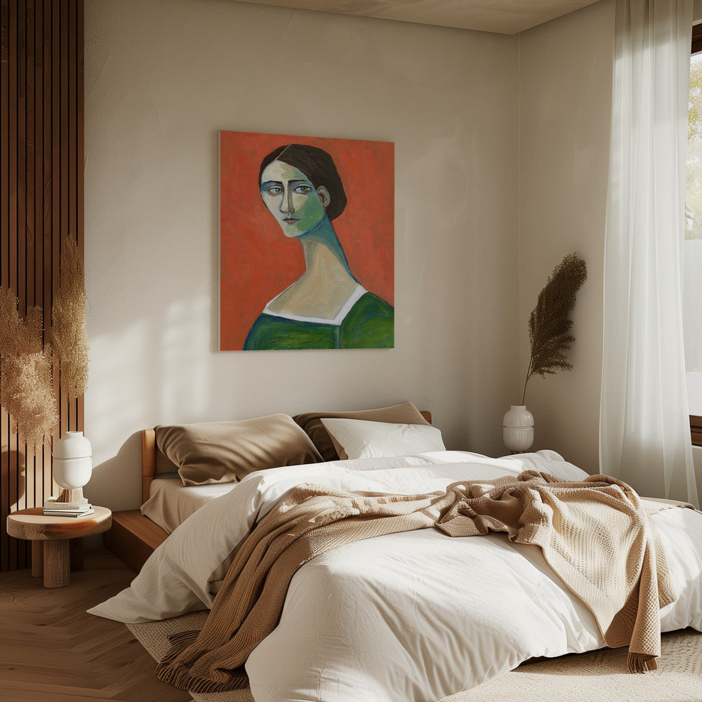 Vintage Frau in Grün | Leinwand
