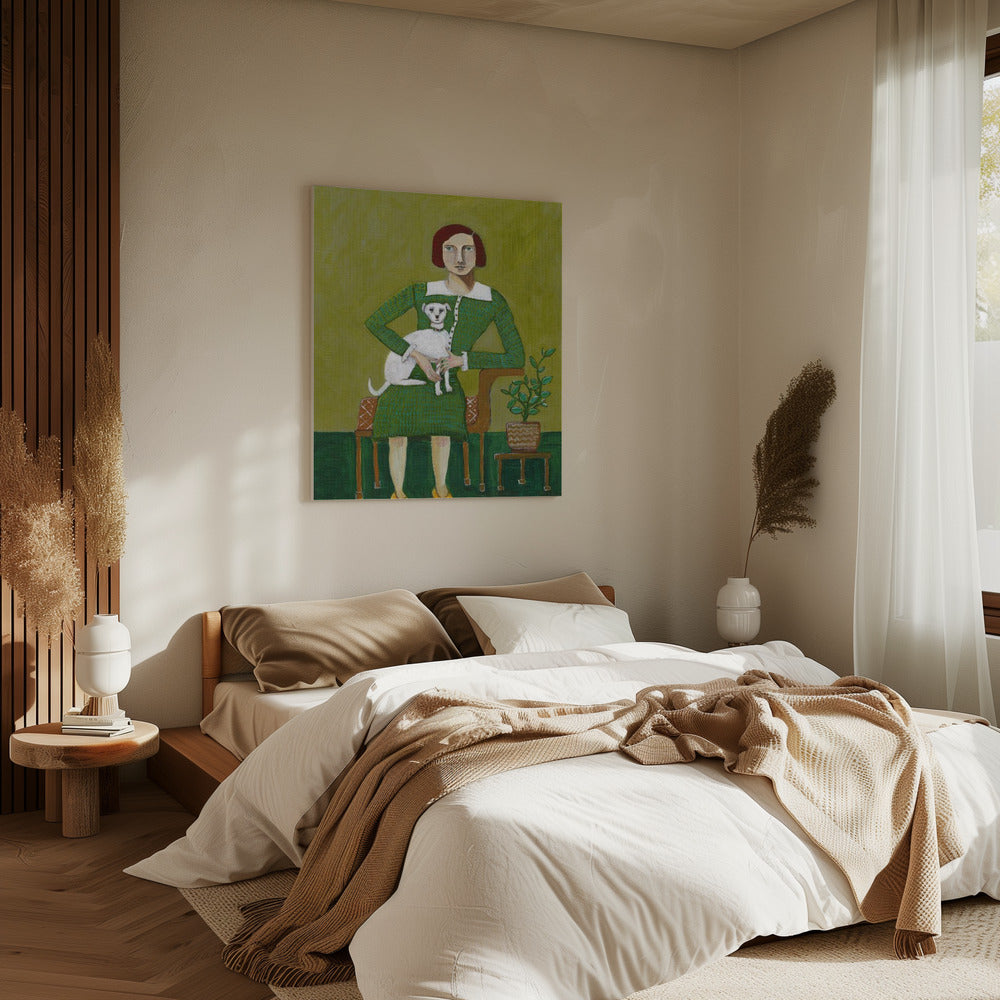 Vintage Lady with her white dog | Canvas