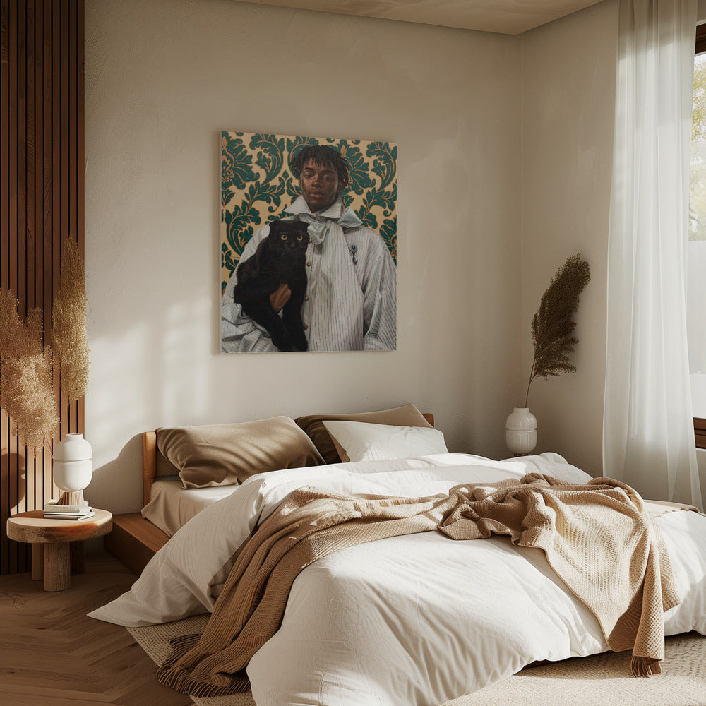 Gentleman mit Katze | Leinwand