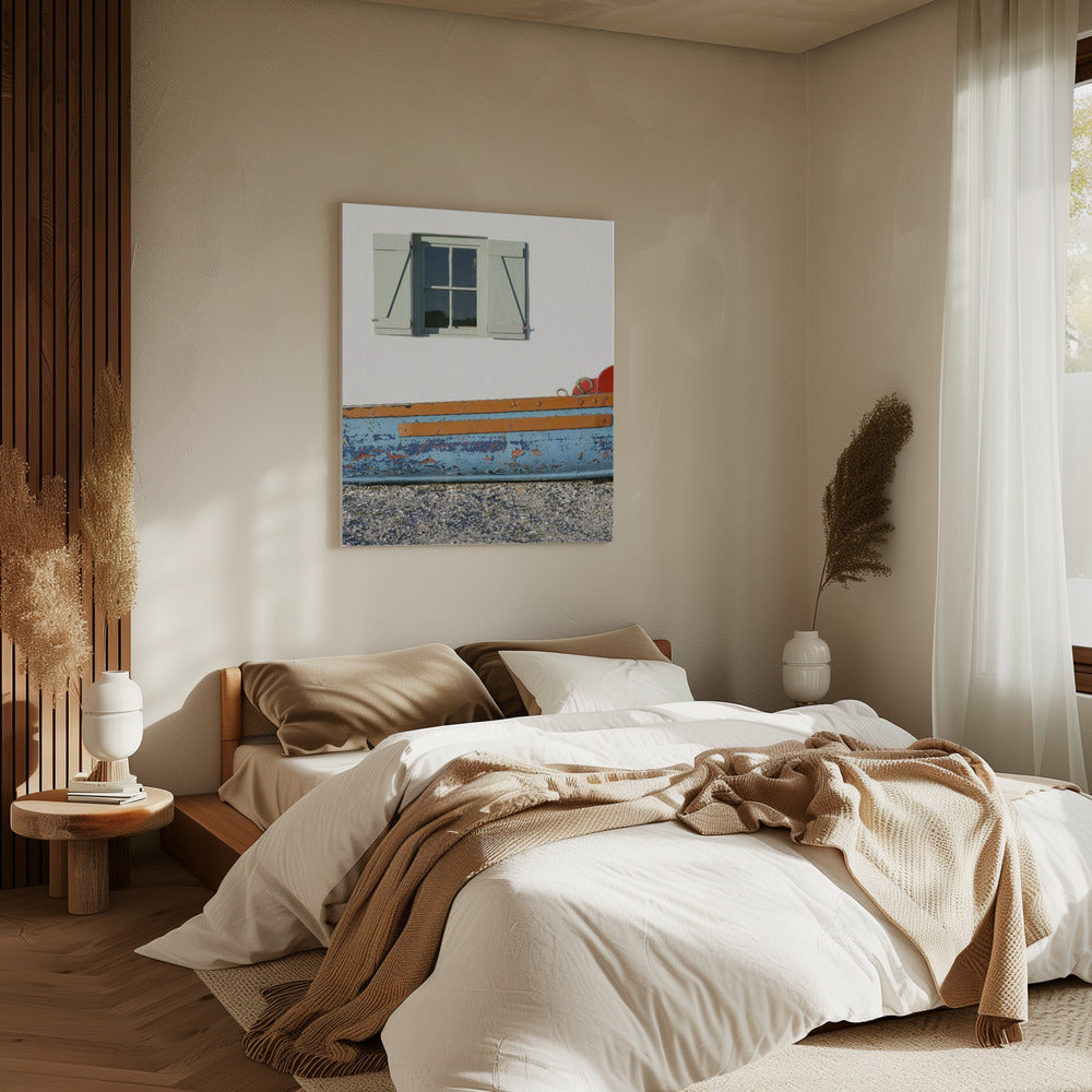 Pastellfarbenes Fenster mit Fensterläden | Leinwand