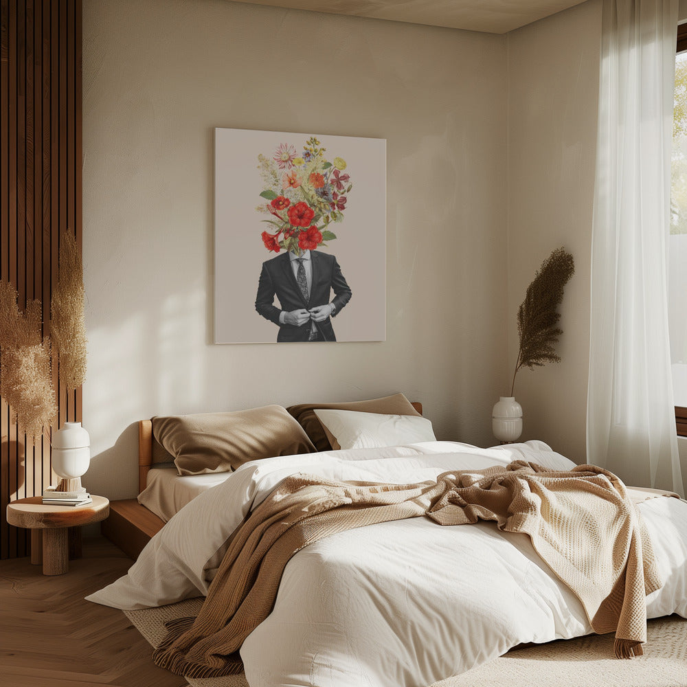 Mann in roten Blumen | Leinwand
