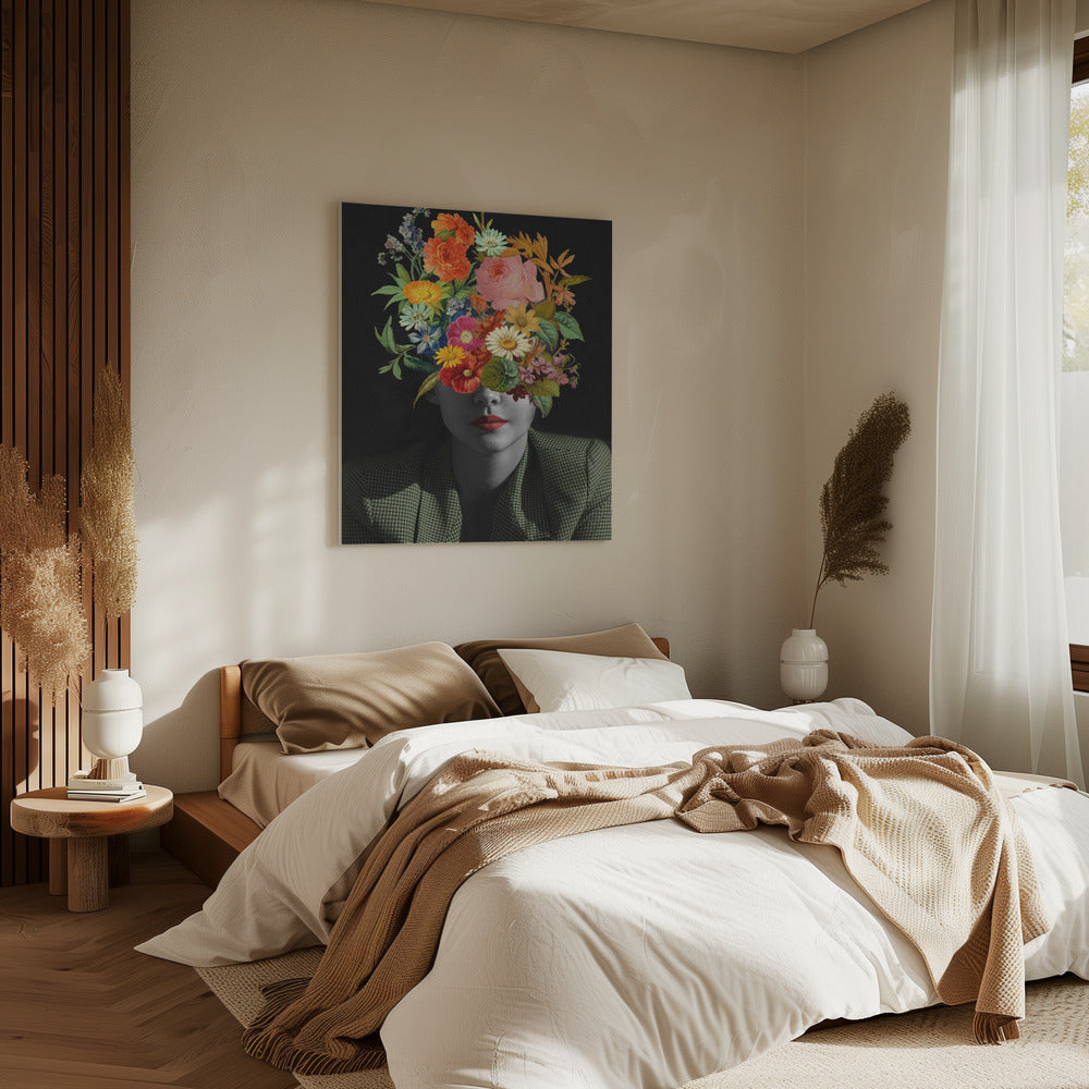 Grüner Vintage Blumenstrauß | Leinwand