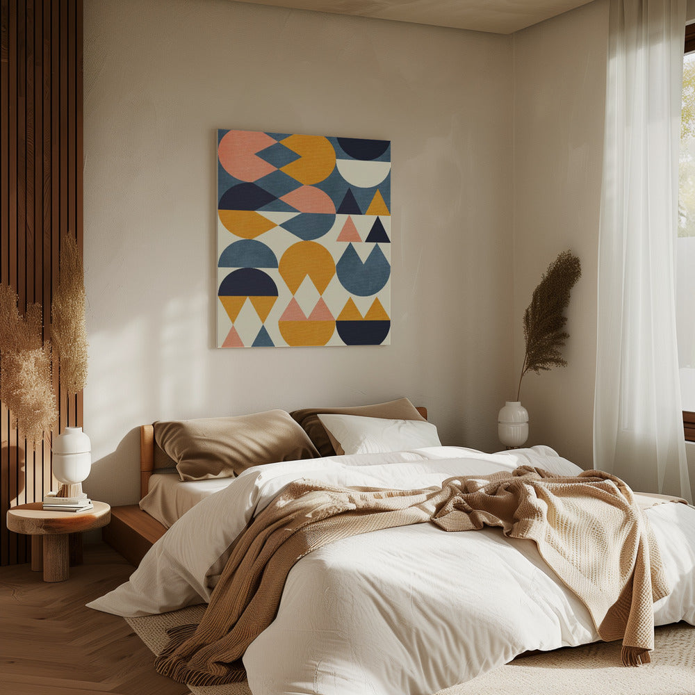Rainbow Plus Shapes Blue Mustard6 | Canvas